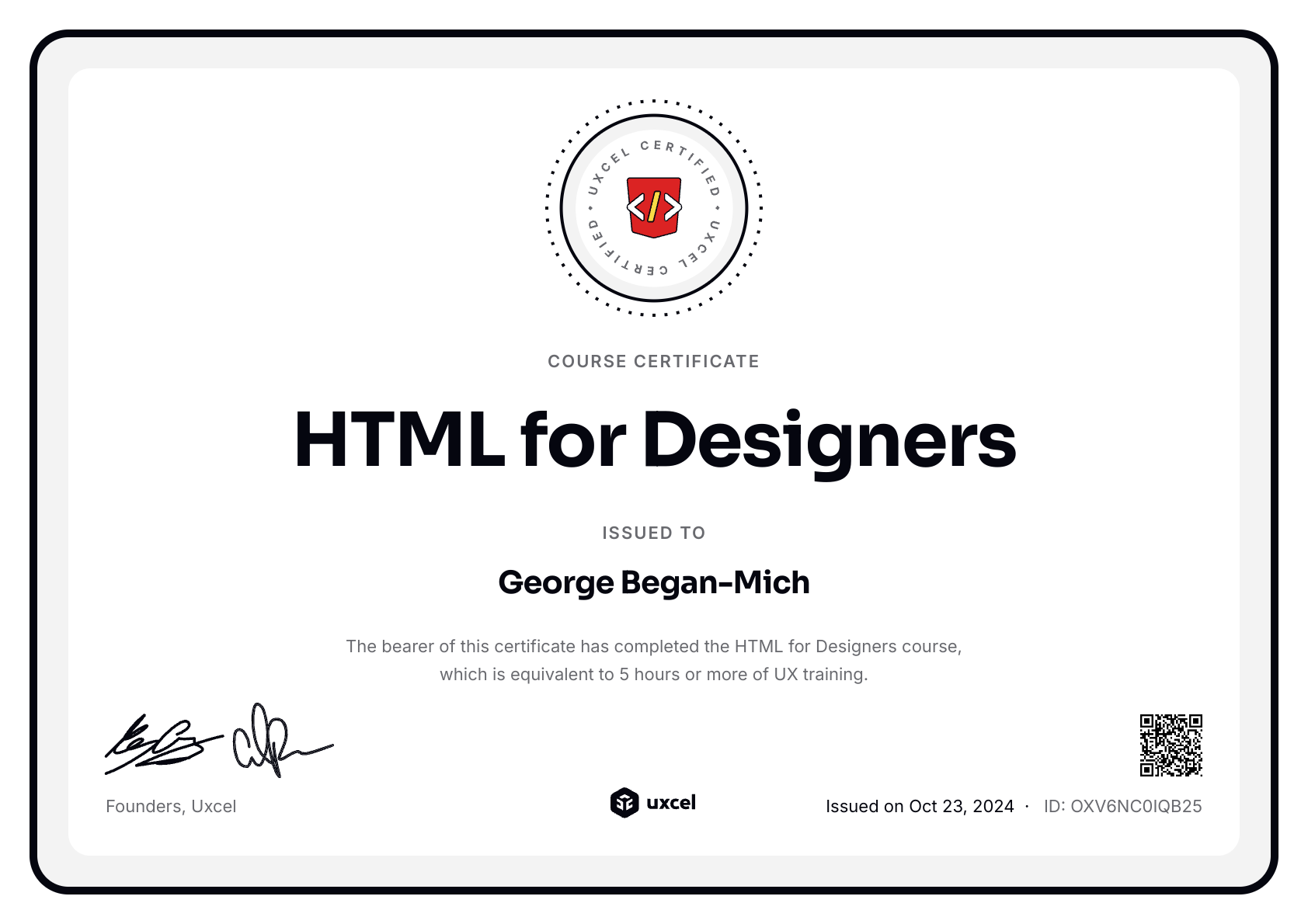 George Began-Mich's certificate